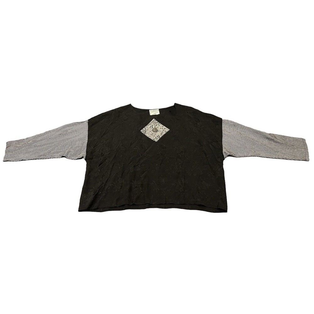 Jackie Loves John Black One Size Art To Wear Floral Stripe Whimsigoth Blouse